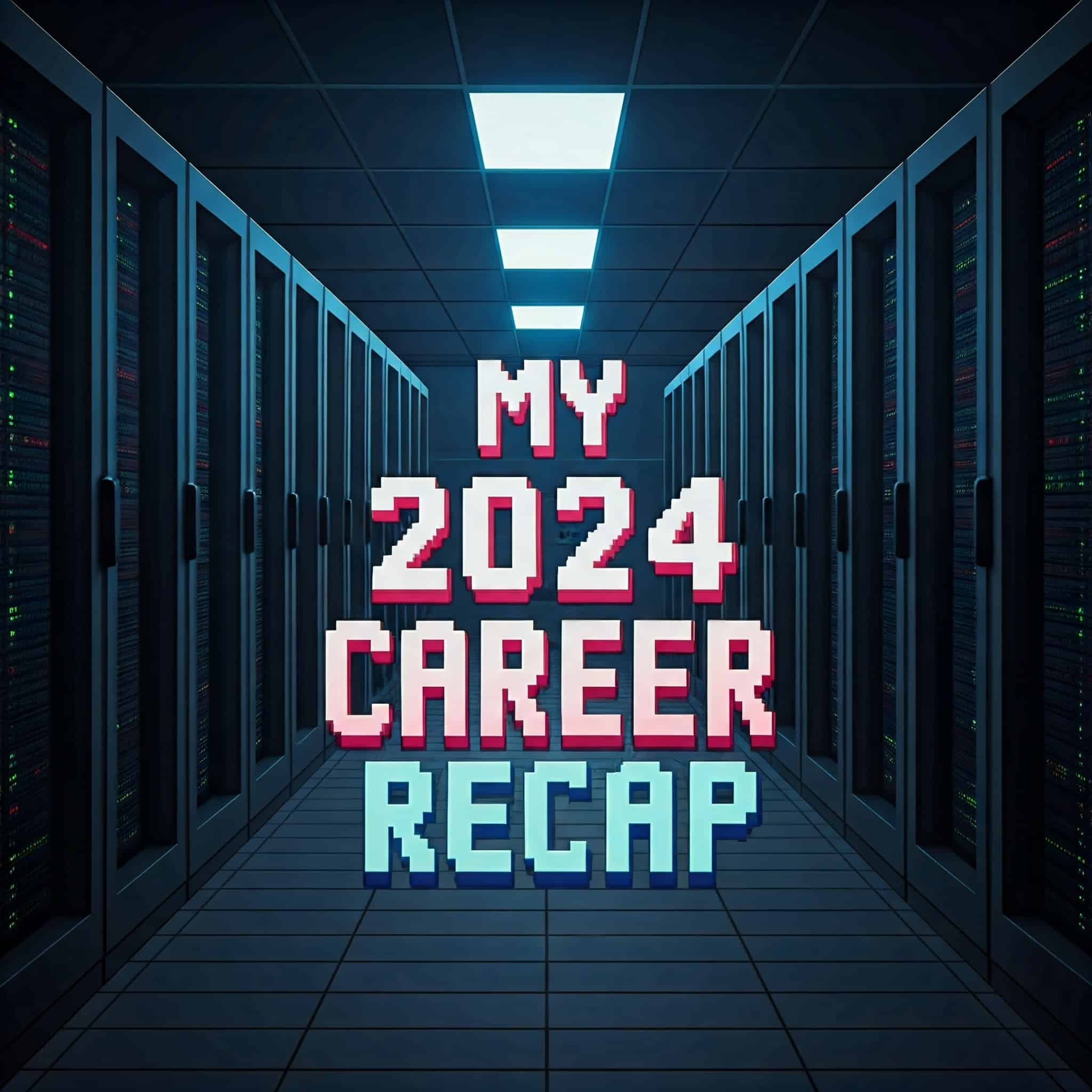 The phrase "My 2024 Career Recap" in between server racks lining the walls.